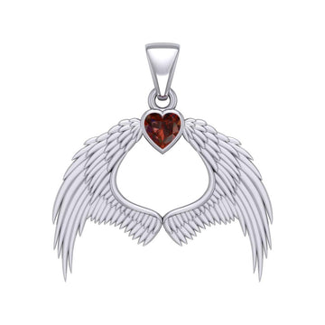 Guardian Angel Wings Silver Pendant with Birthstone TPD5871 - Jewelry